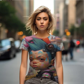  Летняя новая женская футболка, детская женская футболка с 3D принтом, повседневная женская футболка в детском стиле, Модный тренд, женская футболка