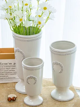  Керамические художественные украшения для сухих ваз, цветочная композиция для гостиной, высококачественное ощущение белого, дорогой французский дизайн, в en