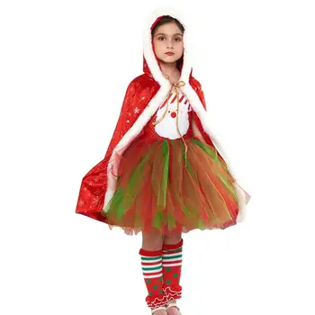 Рождественские платья для маленьких девочек, Платье Санта-Клауса для маленькой девочки С накидкой, юбка-пачка Санта-Клауса, Пышное красное сценическое платье для косплея без рукавов