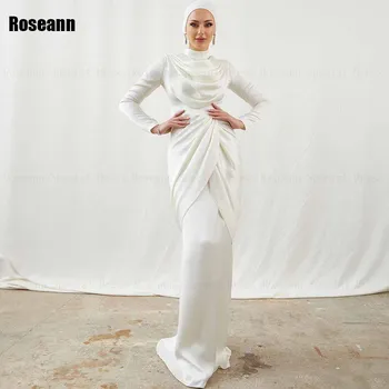  Мусульманские свадебные платья русалки с высоким воротом 2024 года, пояс с оборками крест-накрест, драпированное платье невесты в складку длиной до пола robe de mariée