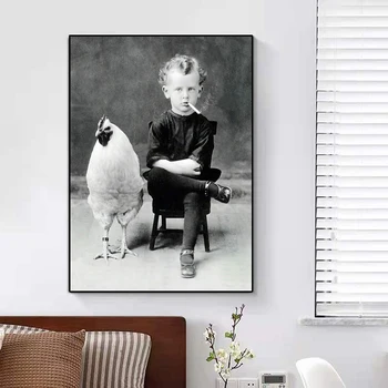  Забавные ретро плакаты и принты Мальчик курит со своей курицей Картина на холсте Портрет Настенное искусство Картина для гостиной Домашний декор