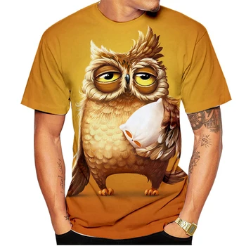  Повседневная футболка с 3D принтом Red Art Owl 2023, летняя мужская / женская повседневная удобная футболка с коротким рукавом