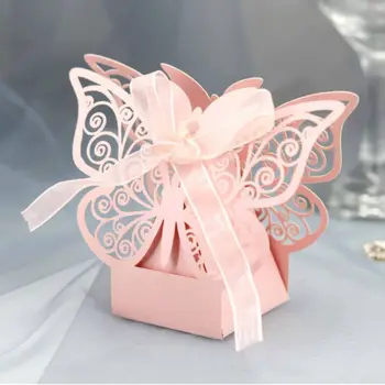  Прочные маленькие с лентами принадлежности для свадебной вечеринки своими руками Коробки для конфет с бабочками Подарочная коробка