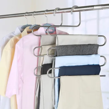  Многослойные вешалки для одежды из нержавеющей стали, стойка для хранения брюк S-образной формы, вешалка для одежды для домашнего хранения