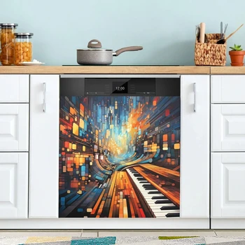  Музыкальная наклейка с рисунком пианино для посудомоечной машины, водонепроницаемая наклейка для дома, декор для холодильника, Крышка передней двери посудомоечной машины для кухни