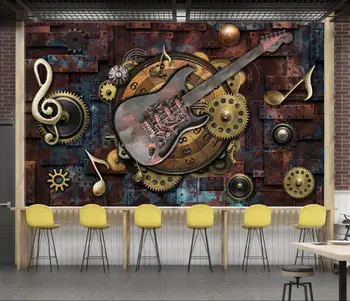  beibehang Пользовательские ретро металлические музыкальные ноты гитарный бар Фотообои Спальня Гостиная Фон для телевизора Обои фон для КТВ