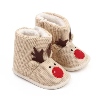  Обувь для новорожденных девочек; зимние теплые рождественские детские сапожки на мягкой хлопчатобумажной подошве; утепленная детская обувь для новорожденных мальчиков;