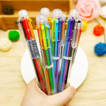  1шт 6-цветная Шариковая ручка, креативная Прозрачная Пластиковая ручка, Школьные канцелярские принадлежности, карандаш, Детские принадлежности, Офисные инструменты для студентов Q9W6