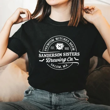  Графическая футболка Sanderson Sisters Brewing Co, футболка с изображением ведьмы, Волшебная футболка, Женские футболки с коротким рукавом, рубашки на Хэллоуин, уличная одежда, топы