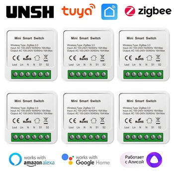  16A Tuya Smart Zigbee Switch 2-полосный переключатель управления Mini Smart Breaker Smart Life Control Работа с Alexa Google Home Яндекс Алиса