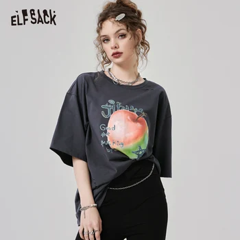  Хлопчатобумажные футболки ELFSACK с фруктовым принтом, рваные футболки с коротким рукавом, женские весенние повседневные топы с коротким рукавом 2023 г.