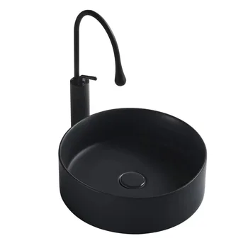  Керамическая раковина для ванной комнаты, черная круглая чаша для умывания, установленная на бортике, раковина, смеситель с водопадом, комбинированный смеситель