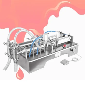  Небольшая машина для розлива пищевого масла, Горизонтальная Двухголовочная пневматическая машина для упаковки соков для напитков