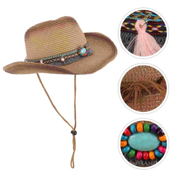  Шляпа для женщин Мужская Солнцезащитная шляпа с широкими полями Уличная Солнцезащитная шляпа Соломенная шляпа Декор