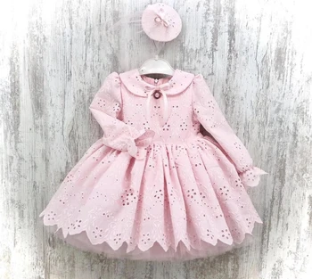  От 1 до 12 лет для маленьких девочек, осень-зима, Розовое хлопковое полое винтажное Испано-Турецкое Бальное платье принцессы, Платье для Рождественской фотосъемки
