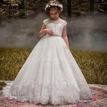  2023 Детские кружевные платья для девочек в цветочек для свадеб, Праздничное платье принцессы Даминьи, Первое причастие, Конкурс младших подружек невесты.