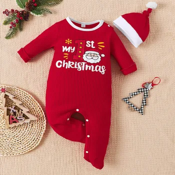  My First Christmas Боди для новорожденных, одежда для маленьких девочек, красный комбинезон с длинными рукавами, Рождественский комбинезон, Наряд, Рождественские Подарки