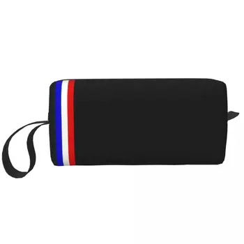  Женская косметичка в полоску с французским флагом, органайзер для косметики для путешествий, Франция, Патриотические сумки для хранения туалетных принадлежностей Dopp Kit Case Box