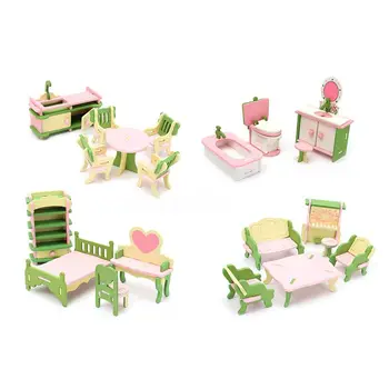  4 комплекта миниатюрной мебели для кукольного домика, модель-головоломка для детей, детские игрушки