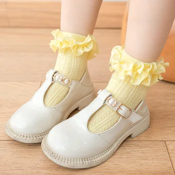  Хлопчатобумажные кружевные сетчатые дышащие носки принцессы с рюшами, детские короткие носки по щиколотку, белые, Розовые, фиолетовые, для маленьких девочек, для малышей, танцующих