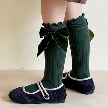  77HD Гольфы до колена с бантиком для маленьких девочек, длинные чулки для маленьких девочек от 3 до 10 лет, носки с бантиком для маленьких девочек