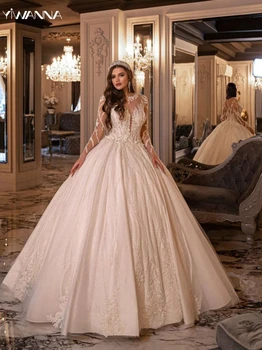  Классические аппликации Свадебное платье Блестящие бусины Свадебное платье с пайетками Изящное бальное платье Длинный халат невесты Vestidos De Novia