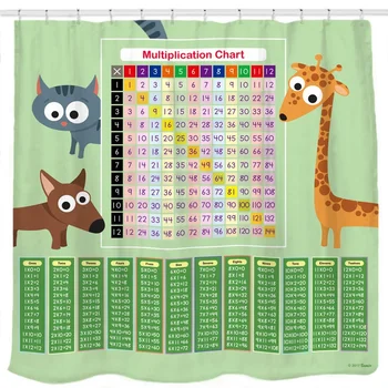  Таблица умножения, набор занавесок для душа из водонепроницаемой ткани, математический инструмент с кошкой, собакой, жирафом, научными занавесками для ванной, экранами для ванной