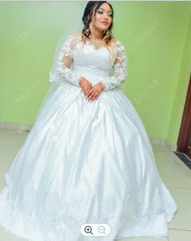  Модные кружевные аппликации, Свадебные платья с длинными рукавами 2023, Бальное платье, Африканское платье Принцессы, свадебные платья