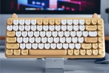  Механическая клавиатура IQUNIX M80 Cat Bluetooth Желтый котенок Проводная беспроводная Двухрежимная игровая клавиатура с белой подсветкой