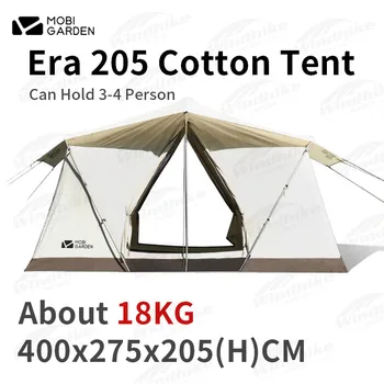  MOBI GARDEN Outdoor Camping Era 205 Хлопчатобумажная палатка на 3-4 человека, Большая палатка коттеджного типа с навесом от солнца, палатка для пикника