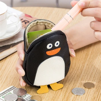  Милый Маленький кошелек с пингвином из натуральной кожи, мягкий мини-кошелек, футляр для карт, Губная помада, сумка для хранения ключей, клатч для женщин и девочек